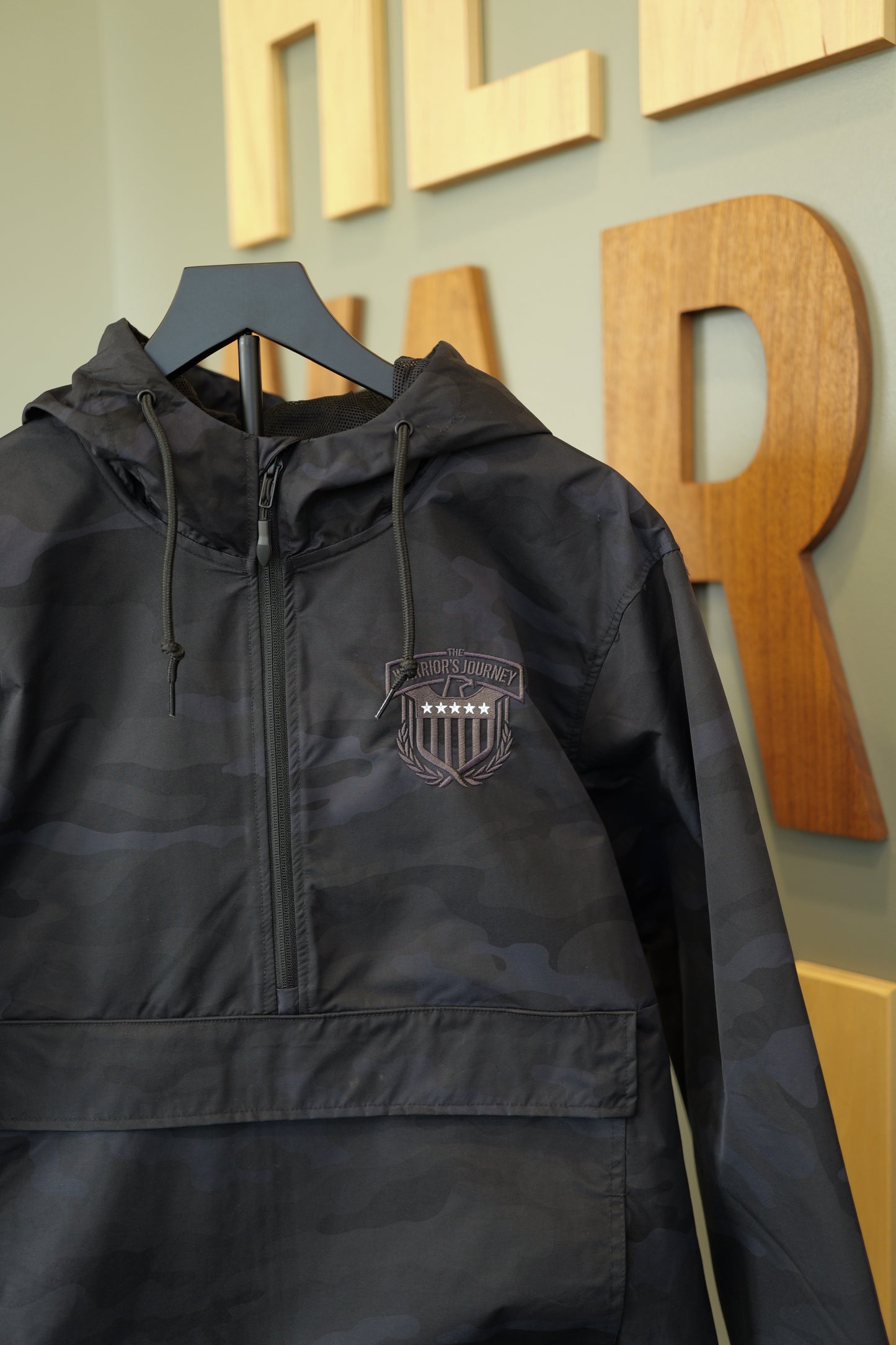 1/4 Zip Rain Jacket - Hooded (Black Camo)